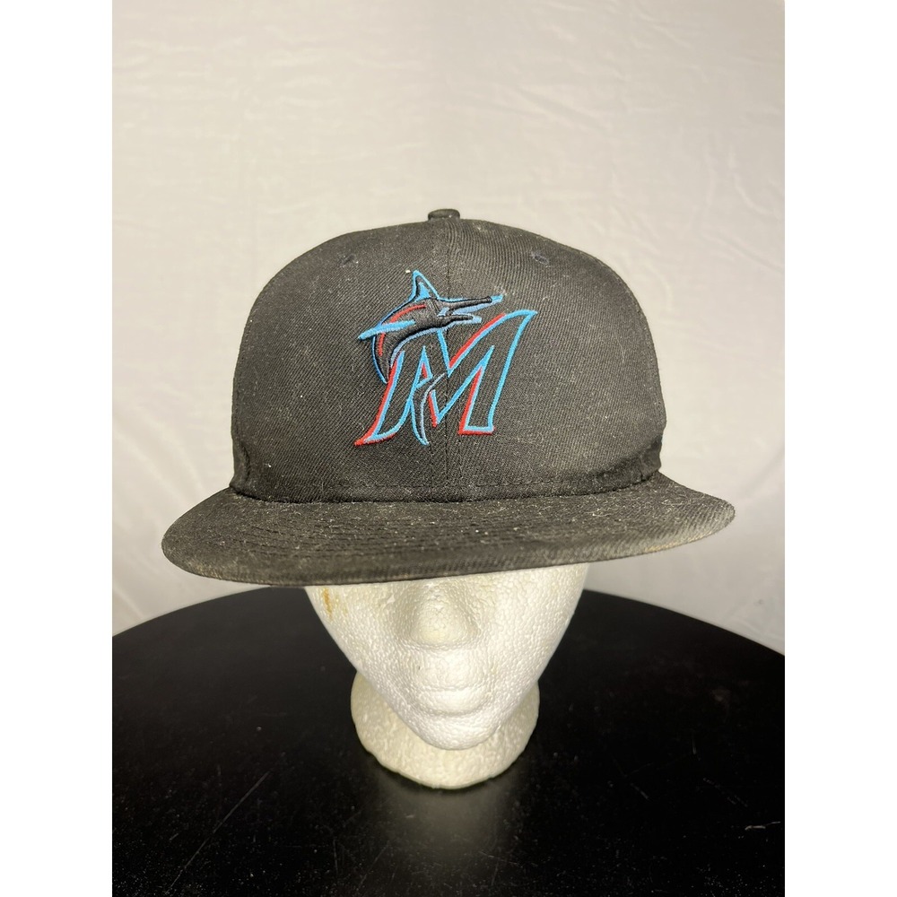New Era 59fifty Florida Miami Marlins Fitted Hat Cap Size 7 3/8 Black MLB